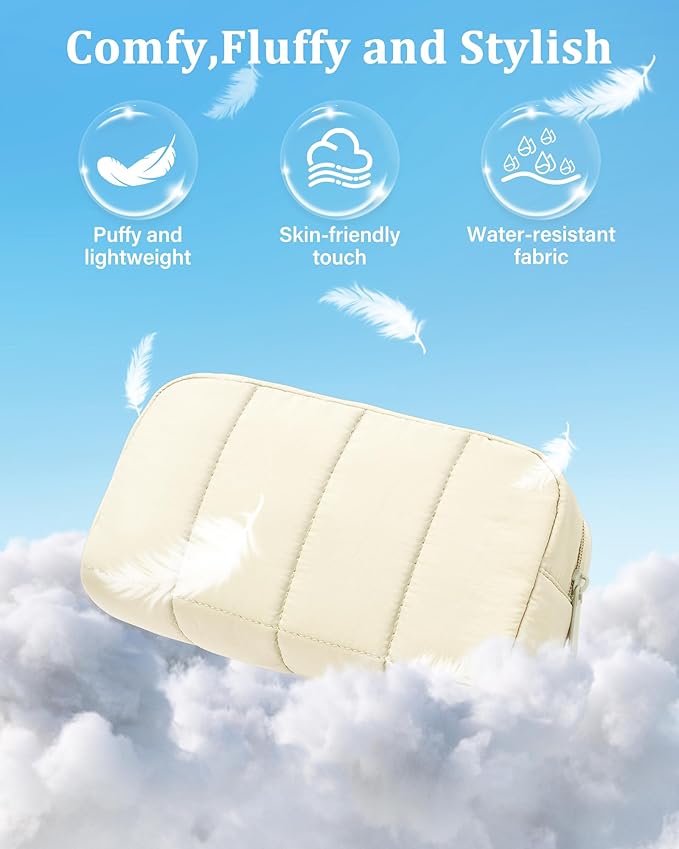 oscaurt 2 Pcs Makeup Bag Travel Toiletry Bag for Women Puffy Padded Cosmetic Pouch Purse Wide-open Makeup Organizer Case Travel Essentials