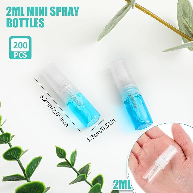 Zhehao 300 Pcs Mini Spray Bottles 2 ml Clear Glass Perfume Bottles Refillable Fine Mist Perfume Atomizer Portable Empty Sample Containers for Cleaning, Essential Oils, Travel (Clear Cap)