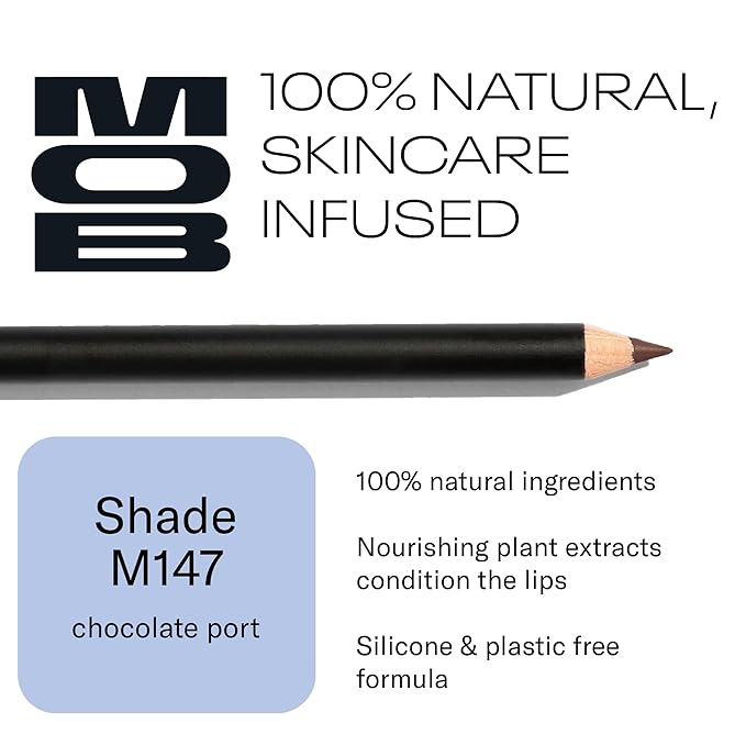 MOB Beauty Smooth Precision Waterproof Lip Liner M147 Chocolate Port – Long-Wearing, Glide-On Formula with 100% Natural Ingredients, Vegan and Cruelty-Free, Plastic-Free Formula and Packaging