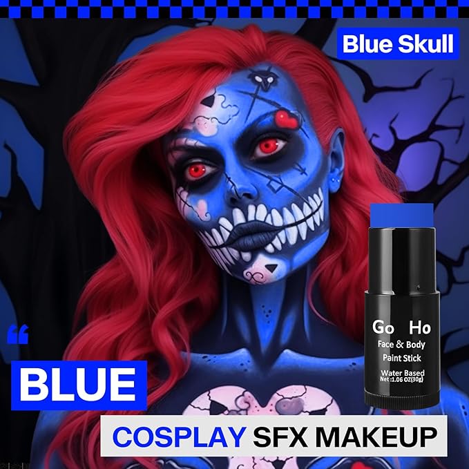 Go Ho Royal Blue Face Body Paint Stick,Easily Washable Formula Face Paint Stick,Non-toxic Full-coverage Cream Blue Body Paint for Halloween Cosplay SFX Mystique Smurf Clown Makeup