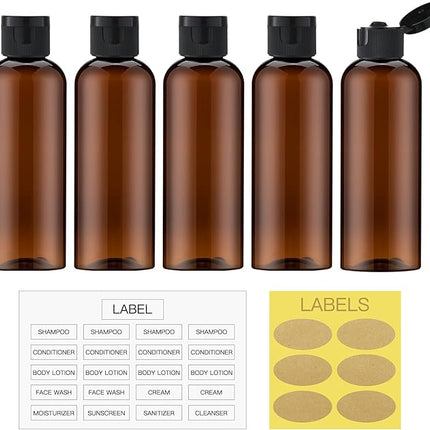 LISAPACK 3.4 oz Travel Bottles for Toiletries, Plastic Travel Size Containers for Shampoo Conditioner TSA Approved, Empty Small Squeeze for Lotion, Leak Proof Mini Liquid Tube for Refillable Brown