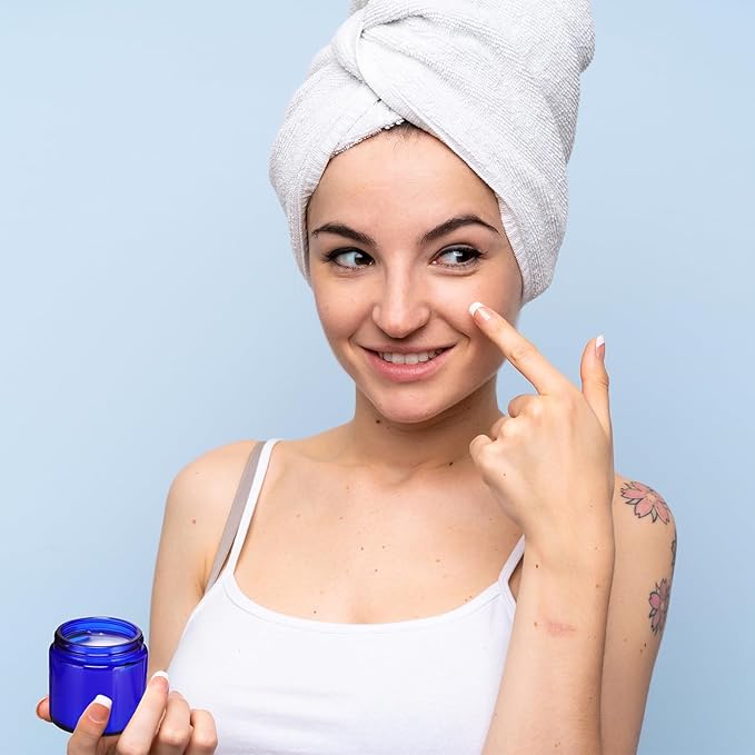 Norme 24 Pcs 4 oz Glass Jars with Lids Leakproof Round Airtight Empty Cosmetic Jars with Inner Liners Lid for Storing Lotions Powder Ointments Candle Making Tins (Blue,Black)