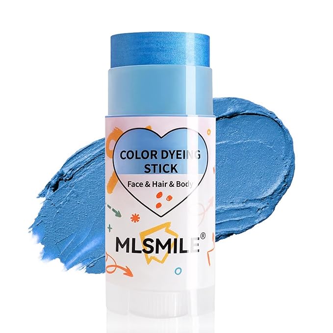 3 in 1 Blue Hair Dye Stick, Temporary Hair Color Wax Stick, Washable Hair Dye for Women & Kids, Highly Pigmented, Pearlized Body Face Paint Makeup for Daily, Halloween Christmas Party Cosplay