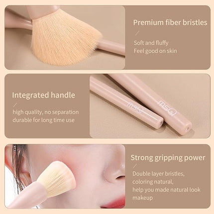MSQ Make Up Brushes 8Pcs Makeup Brush Set Powder Brush Concealer Blending Brushes Set Stipping Brush Eyeshadow Brushes (Khaki)