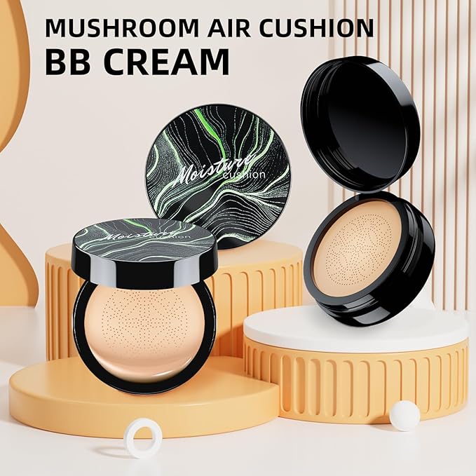 Mushroom Head Air Cushion CC Cream - BB Cream Foundation Makeup Moisturizing Concealer Long-Lasting, Cushion Foundation Full Coverage Self Adjusting for Mature Skin & All Skin Types (Natural)