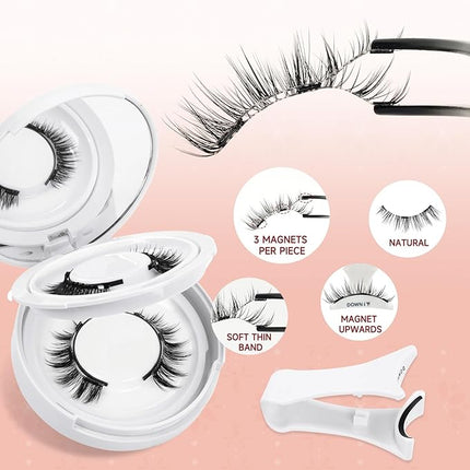 Higu clace Magnetic-Eyelashes 2 Pairs Magnetic Eyelashes with Applicator Soft Eyelashes Magnetic Lashes Natural Look Wispy pestañas magnéticas Without Eyeliner Easy to Wear and Remove (A+I)