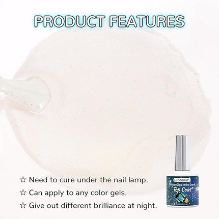 U-Shinein Glow In The Dark Gel Polish - Glitter Luminous Blue Nail Gel Top Coat with Fine glitter decoration No Wipe Long-lasting Transparent Glow UV LED Needed, Perfect for Any Festival Halloween