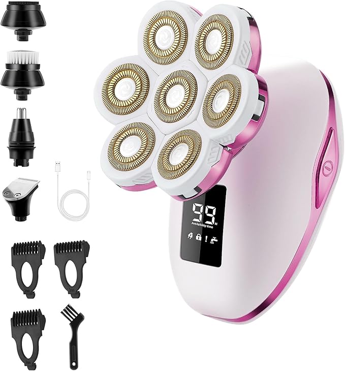 Electric Razors for Women, 7D Electric Shaver for Women, 5 in 1 Lady Shavers, Wet/Dry Bikini Trimmer, Painless Face Razor for Arms Legs Armpit Pubic Area