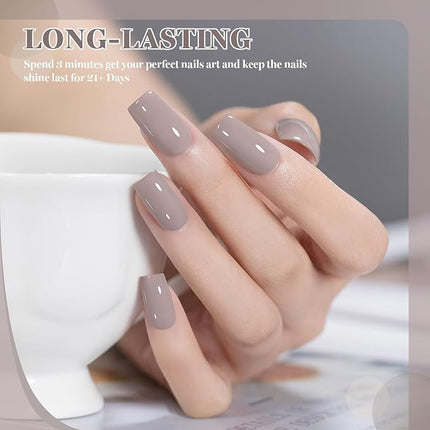 RARJSM Gray Brown Gel Nail Polish 1PCS 15ML Long Lasting Opaque Milky Greyish Brown Creamy Gelpolish Soak off U V Curing Required Nail Art French Manicure Salon DIY at Home