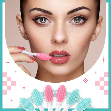 Patelai 24 Pcs Lip Scrub Brush Silicone Lip Scrubber Exfoliator with Container Double Sided Soft Cleansing Brush Tool for Men Women Lightening Dark Lips(Pink, Green)