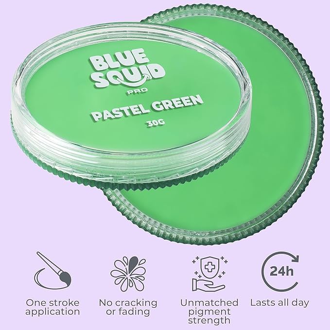 Blue Squid Face Paint Water Based Single Cake Professional Face Paint & Body Paint - Water Activated, Kids Adults Face Painting for Costume, Halloween Makeup, Cosplay - Pastel Green Face Paint 30g