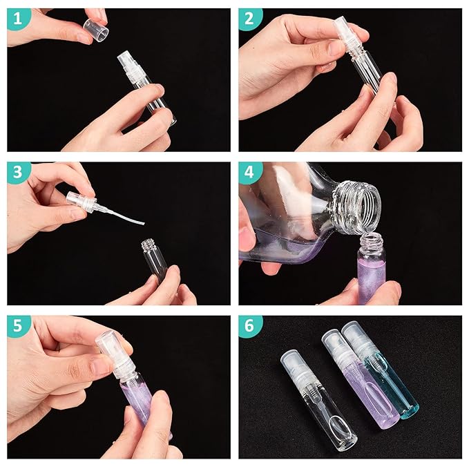 Zhehao 200 Pcs Mini Spray Bottles 5 ml Clear Glass Perfume Bottles Refillable Fine Mist Perfume Atomizer Portable Empty Sample Containers for Cleaning, Essential Oils, Travel (Clear Cap)