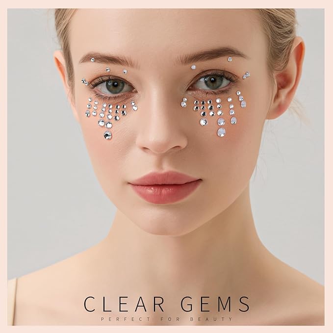 Teenitor Face Gems, 4 Sheets Self Adhesive Rhinstone Stickers, Makeup Face Rhinestones Kit, Stick On Gems for Face, Body, Hair