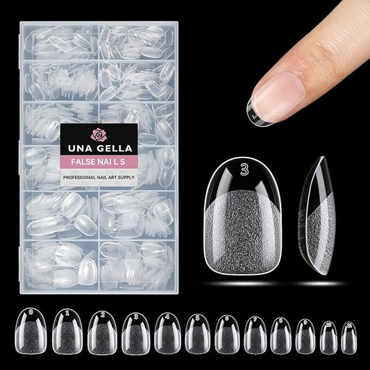 UNA GELLA Oval Gel Nail Tips, 312 Pcs Short Oval Round Nails Pre-Etched Half Matte Clear Acrylic Full Cover Press on Fake Nails No Filing Needed for DIY & Nail Extensions 12 Sizes