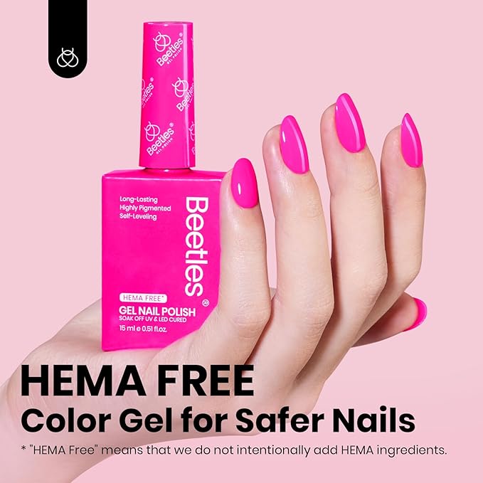 Beetles Neon Pink Gel Nail Polish - Neon Whispers Hema Free Gel Polish, Vibrant Pink Color Matching Bottles Long-Lasting Manicure Gift for Women 0.5Oz