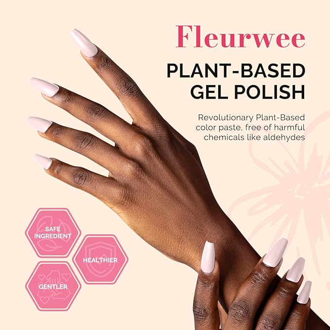 MelodySusie Fleurwee Plant Based Gel Nail Polish, Hema Free Pale Nude Pink Nail Polish, Soak Off UV LED Gel Polish Gift for Women 21 Non Toxic Long Lasting Nail Art Manicure Salon DIY at Home P12