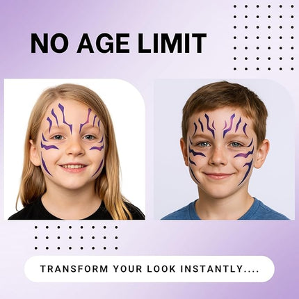 Purple Ombre Temporary Tattoos – Realistic Waterproof Body Art for Cosplay, Halloween, and Party Makeup