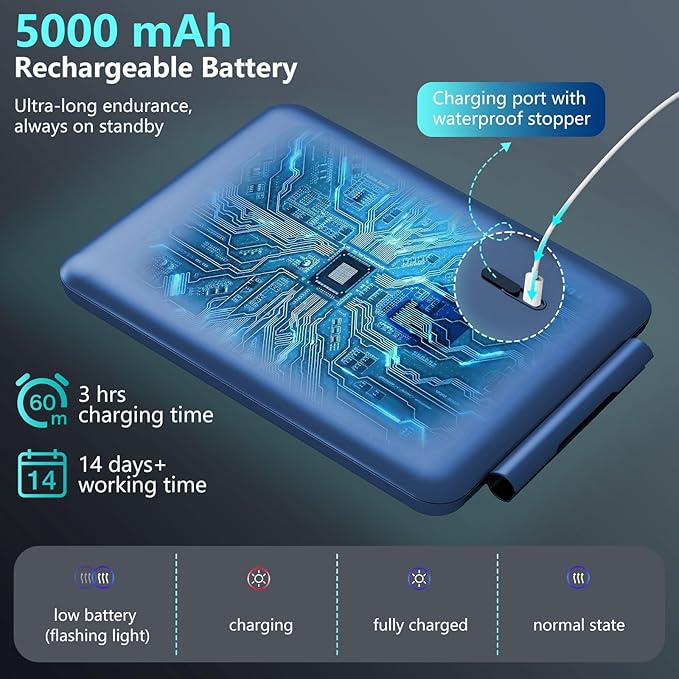 Heated Shower Mirror Fogless for Shaving, 3 Colors Stepless Dimmable Lights Fogless Mirror for Shower, Rechargeable Anti Fog Shaving Mirror with Razor Holder for Men, Light Memory Function, Blue