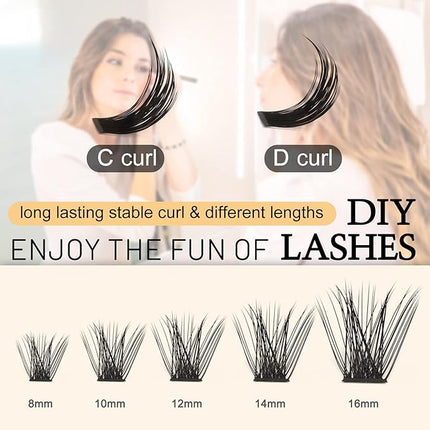QUEWEL Lash Clusters 72 Pcs Wide Stem Individual Cluster Lashes C/D Curl 8-18mm DIY Eyelash Extension False Eyelashes Natural&Mega Styles Soft for Personal Makeup Use at Home (Mega-D-MIX12-18)