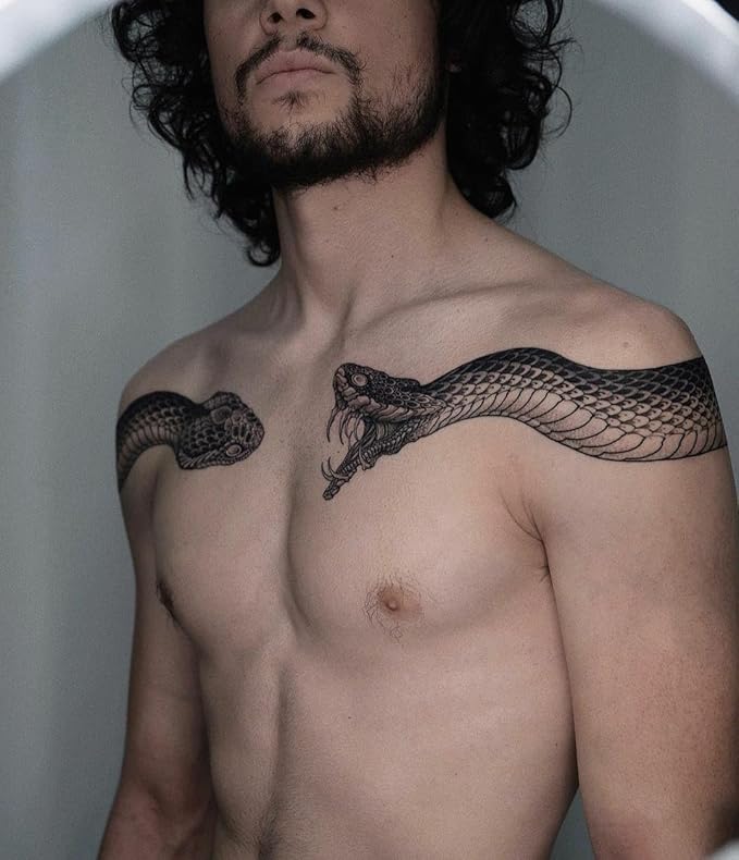 Large Temporary Tattoos Women Temporary Neck Tattoos Temporary Realistic Flower Chest Tattoo for Adults (Snake 2)