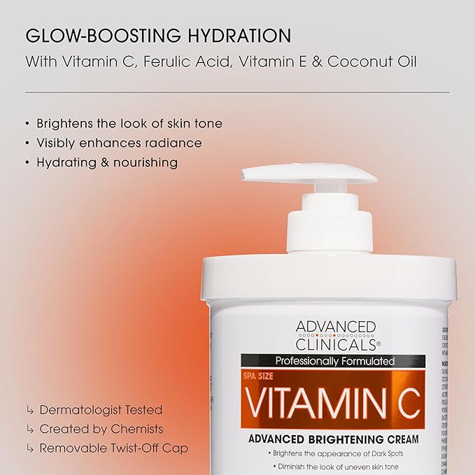 Advanced Clinicals Retinol Body Lotion + Brightening Vitamin C Lotion 2pc Skincare Set For Women & Men | Body Cream & Face Moisturizer Set Helps Improve The Look Of Dark Spots & Uneven Skin Tone, 2PC