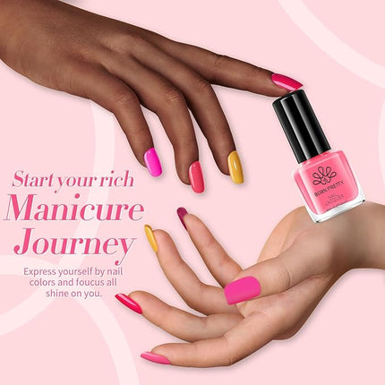 Born Pretty Pink Nail Polish Set Fingernail, 15 Colors Hot Pink Neon Nude Natural Bright Spring Summer Quick Dry Nail Lacquer for DIY Nail Art Salon Home Valentines Day Gift for Women
