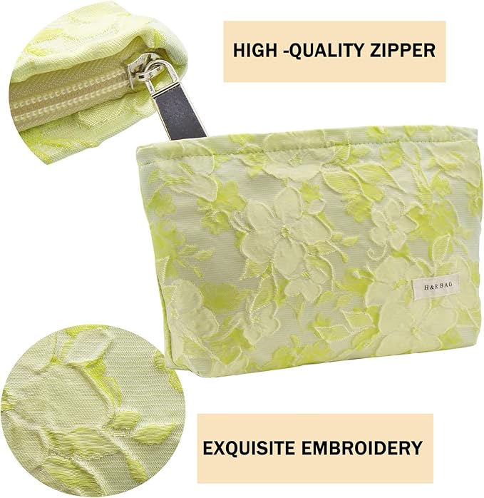 2 Pcs Makeup Bags, Large Cosmetic Bag Travel Toiletry Bag Organizer for Women, Embroidery Craft, Floral Makeup Bag Small Cosmetic Pouch Purse with Zipper Gifts for Girls Teen