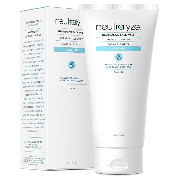 Acne Wash for Face with 2% Mandelic Acid & 2% Salicylic Acid - Professional Grade, A.H.A. + B.H.A. Facial Cleanser for Acne Prone Skin (90+ Day)