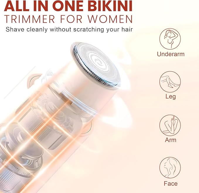 Electric Bikini Trimmer for Women - Dermave Bikini Shaver, Dual Head Shaver Women, 2-in-1 (Beige)