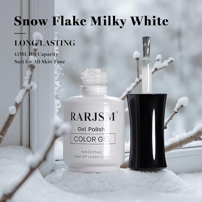 RARJSM Snow Glitter Gel Nail Polish Shiny Diamond Sparkly Chunky Jelly Milky White Silver Shimmer Pigments Opal Gelpolish Soak off Led UV Curing Required for Nail Art Salon Manicure