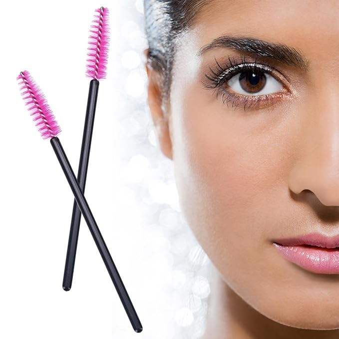 BTYMS 100 Pcs Disposable Eyelash Brush Mascara Applicator Lash Wand Eyebrow Spoolie for Extension - Pink