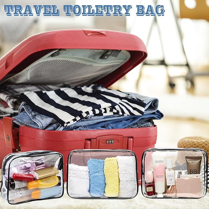 16 Pieces Clear Makeup Bags Bulk, TSA Approved Toiletry Bag for Travel, PVC Waterproof Travel Small Pouches Clear Pouch with Zipper for Men and Women Carry-on Travel Essentials Cosmetic Bags (Black)