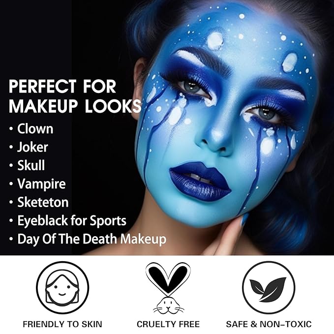 BOBISUKA Blue Face Body Paint, Oil-based Cream Painting Kit, Blendable Facepaint for Halloween Avatar Smurf Mystique Cosplay, Costume, Parties, Stage, Theater, SFX Special Effect Makeup（2.1 Fl.oz）