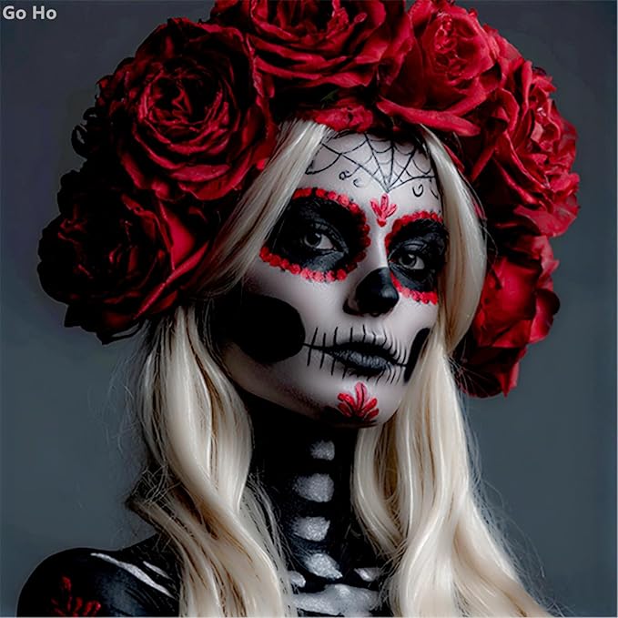 Go Ho White and Black Face Paint Stick with Setting Powder,2 PC White Sponges Set,Waterproof Full-coverage Face Body Paint for Halloween Costumes Clown Skeleton Vampire Skull Cosplay Makeup