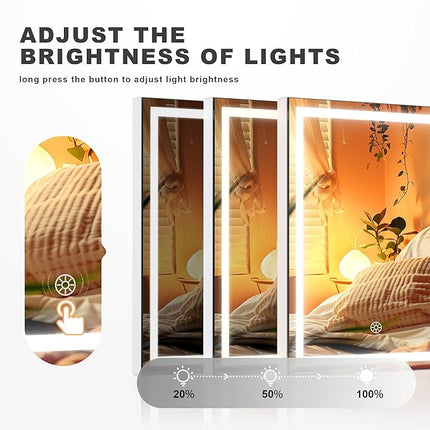 Hasipu Vanity Mirror with Lights and Bluetooth Speaker, 11.4" x 13.8" LED Makeup Mirror with 10X Magnification, Smart Touch 3 Colors Dimmable, Brightness Adjustment, 360° Rotation, White