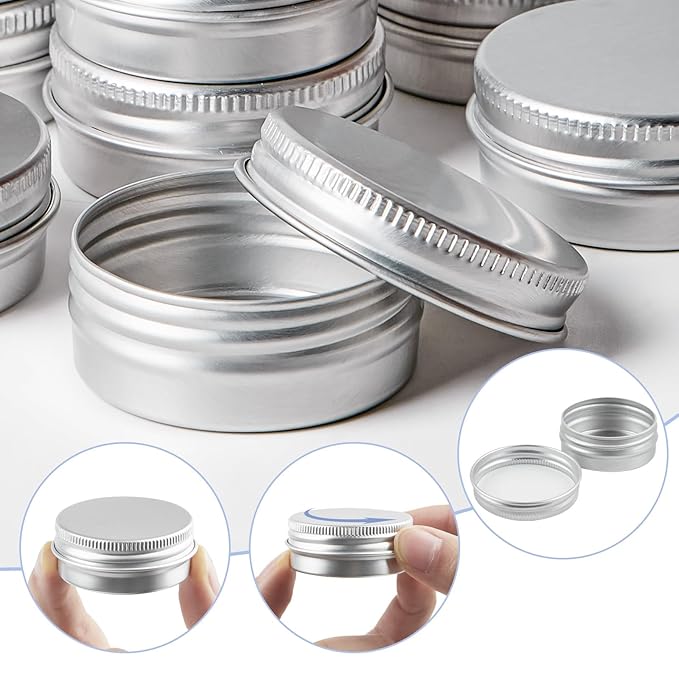 TUZAZO 12Pack 1/2 Oz Aluminum Tin Cans with Screw Lid and Labels, Refillable Travel Sized Cosmetic Containers Small Tins for Lip Balms, Salves, Lotion Bars, Candles