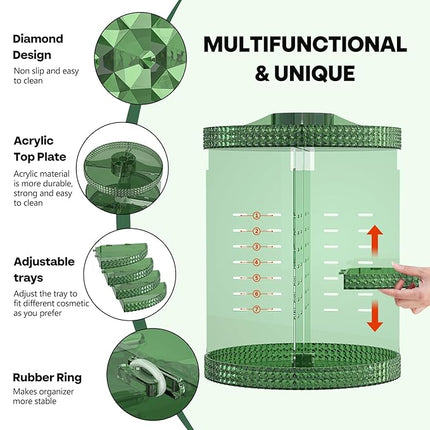 360 Degree Rotating Makeup Organizer for Vanity, Large Capacity Beauty Organizer, Adjustable DIY 7 Layers Perfume Organizer, Skincare Organizers Fits Cosmetics and Accessories(Emerald Green)