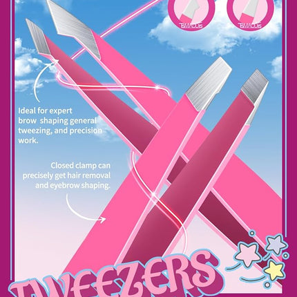 TsMADDTs 6 pcs Eyebrow Tweezers Set, Tweezers for Women Facial Hair with Curved Scissor and Eyebrow Brush for Ingrown Hair