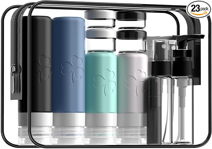 23 Pack Travel Bottles for Toiletries, TSA Approved Travel Shampoo Bottles, Silicone Travel Containers for Toiletries, Leak Proof Refillable Travel Essentials for Liquids Shampoo and Conditioner