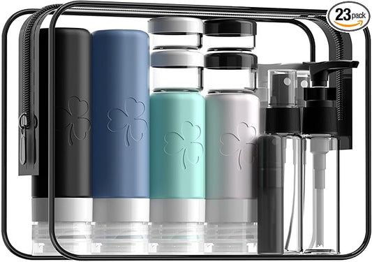 23 Pack Travel Bottles for Toiletries, TSA Approved Travel Shampoo Bottles, Silicone Travel Containers for Toiletries, Leak Proof Refillable Travel Essentials for Liquids Shampoo and Conditioner