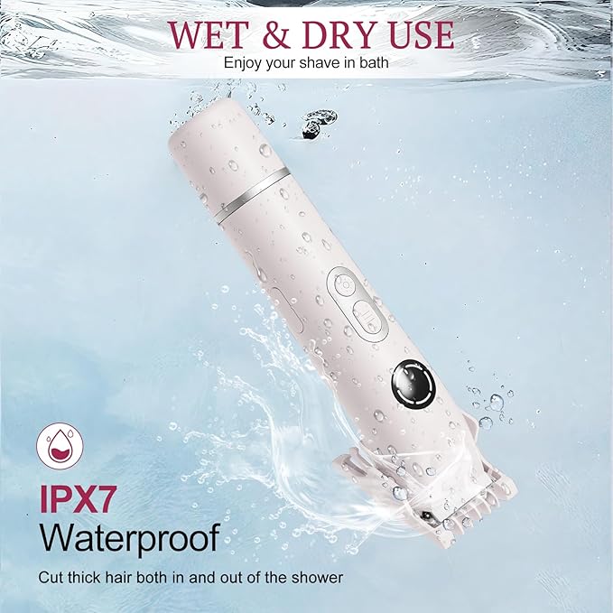 Dermave Bikini Shaver, 4-in-1 Bikini Trimmer for Women, Electric Razors with Dual Heads, Cordless Body Hair Trimmer, Rechargeable Pubic Hair Trimmer for Legs Body Facial Hair, Ceramic Blade