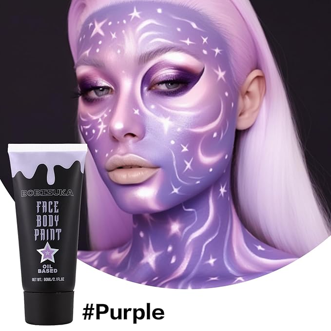 BOBISUKA Purple Face Body Paint, Blendable Cream Face Painting Kit, Colored Eye Black for Sports, Facepaint for Halloween Cosplay, Costume, Parties, SFX Special Effect Makeup（2.1 Fl.oz）