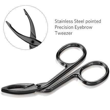 Hicarer 3 Pcs Eyebrow Tweezers Scissor for women facial hair Handle Straight Tip Scissor Shaped Eyebrows Tweezers for Hair Plucker Remover Eyebrows Care Wig Plucking for Women men (Black Plated)