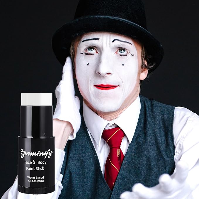 White Face Paint Stick,Water-Based White Body Paint Stick,Washable Full-Coverage Halloween Face Painting for Clown Skeleton Skull Zombie Joker Goth Cat Costume,SFX Makeup for Cosplay,1.06 OZ