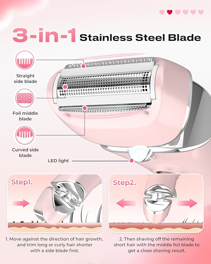 Electric Shaver for Women Rechargeable Wet Dry Electric Razor for Women, Waterproof Lady Shaver for Legs Arm Underarm Bikini Public Body Razor with One Extra Foil Blade