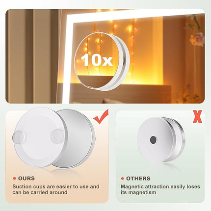Hasipu Vanity Mirror with Lights, 16" x 12" LED Makeup Mirror with 10X Magnification, Smart Touch 3 Colors Dimmable, Adjustable Brightness, 360° Rotation, White