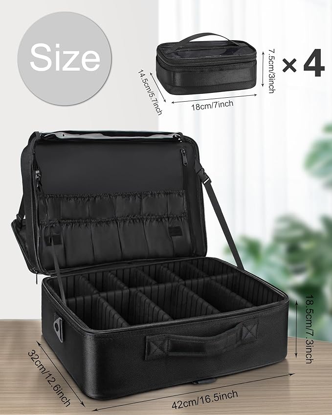 Relavel Extra Large Makeup Case with 4 Pcs Makeup Bags, Professional Makeup Artist Set Portable Nail Organizer Box Art Supply Case with Adjustable Dividers (5 Pack, black)