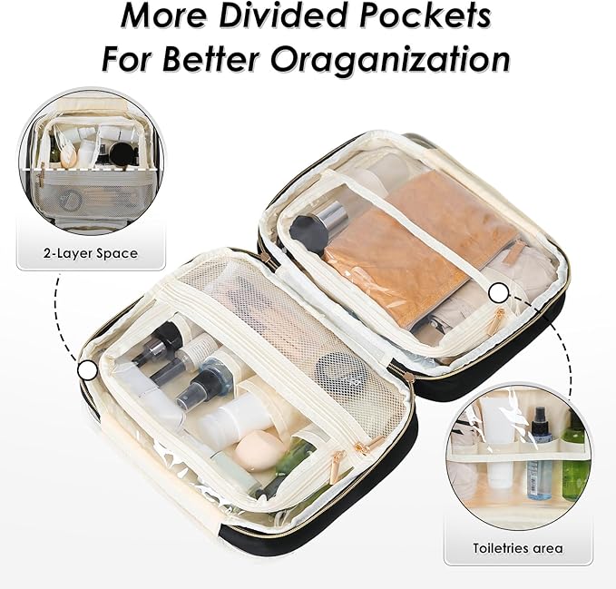 Travel Toiletry Bag Hanging Toiletry Bag for Women Water-resistant Cosmetic Makeup Bag for Full Sized Travel Essentials Must Have (Black)