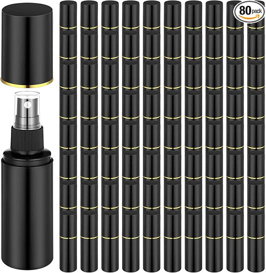 80 Pack 2 oz Plastic Spray Bottles Fine Mist Travel Spray Bottles with Pump Cap Double Cap Refillable and Reusable Empty Plastic Containers for Travel Cosmetic Essential Oils Perfume(Black)
