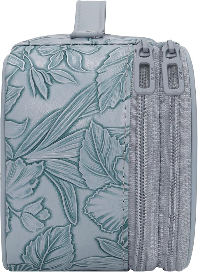 Relavel Cute Makeup Bag for Girls, Portable PU Leather Cosmetic Bag, Dual-layer Makeup Pouch with Brush Holder, Multi-Functional Preppy Toiletry Organizer for Travel, Daily Use - Flora Butterfly